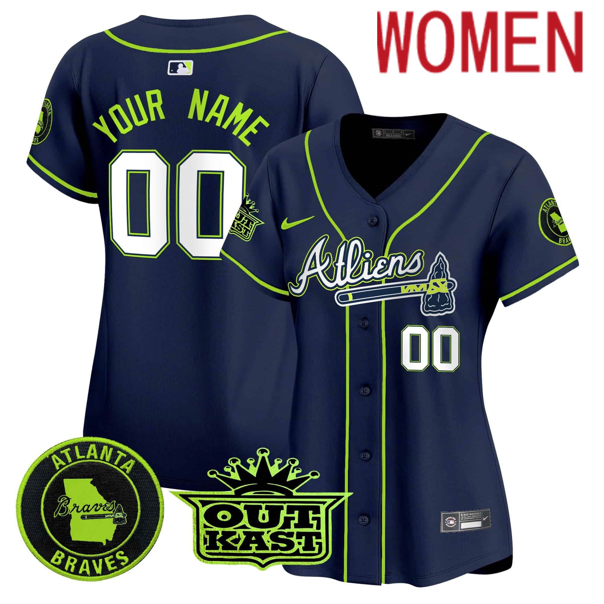 Women Atlanta Braves Blue 2024 Nike Atliens Vapor Premier Limited Custom MLB Jersey